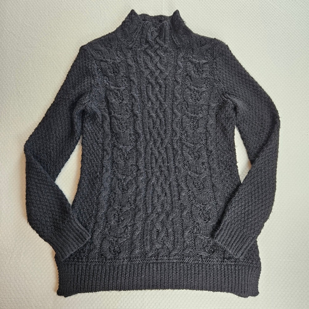 Lauren Ralph Lauren M Black Cable Knit Mock Neck Sweater Old Money Luxury